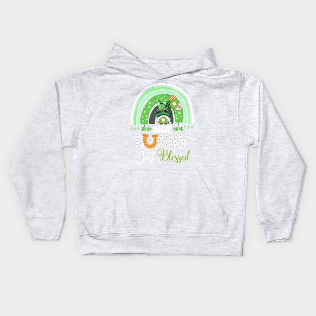 Not Lucky Just Blessed Rainbow Gnome Clover St Patrick's Day Kids Hoodie by BadDesignCo